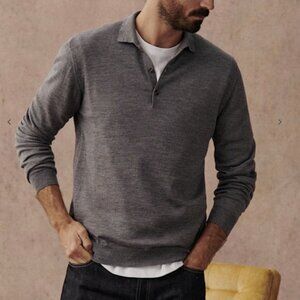 Octobre Editons Sezane Men's Mike Sweater Merino Wool Polo Collar Grey Sz Medium